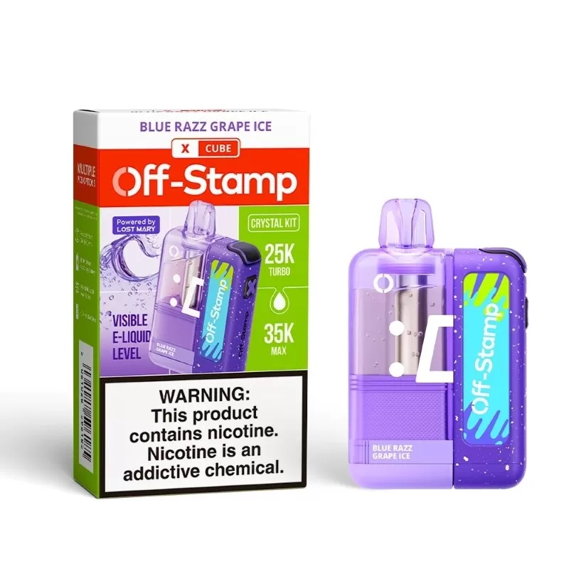 Off-Stamp X Cube Crystal Cube 35K Disposable Vape - Crystal Cube Pod: Transparent design for e-juice visibility.; E-Juice: 17ml pre-filled (50mg nicotine strength, 5% concentration).; 1100mA - Image 2