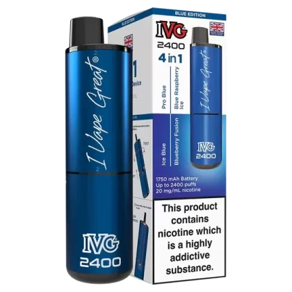 IVG 2400 Blue Edition Disposable Vape Bar – 2400 Puffs 4 in 1 – 3 for £25!