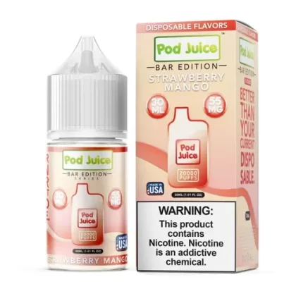 Pod Juice Salt PJ 5000 Series Strawberry Mango Tobacco Free Nicotine E-Juice 30ml