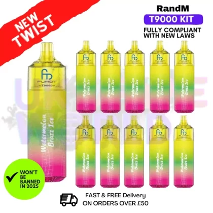 Watermelon Brazz Ice Randm T9000 Puffs Box Of 10