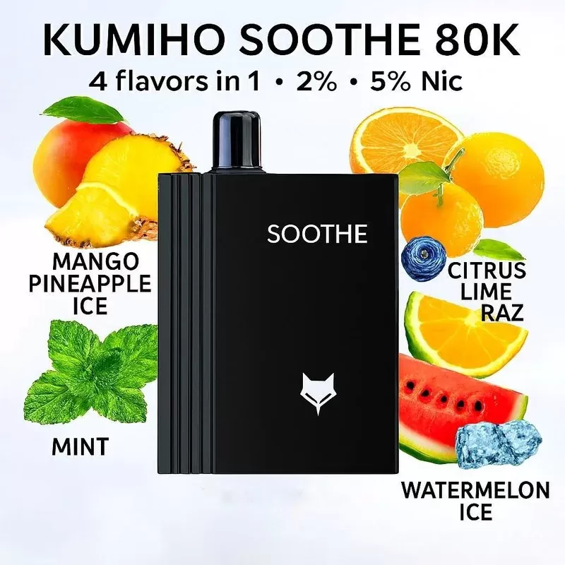 Kumiho Soothe 80K 4 flavors in 1 – 2% – 5% Nic (Mango Pineapple Ice – Mint – Citrus Lime Raz – Watermelon Ice)