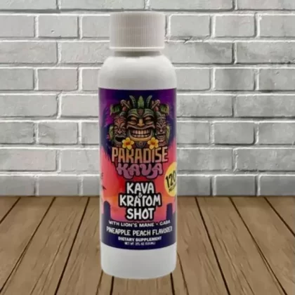 Paradise Kava Kava + Kratom Liquid Extract Shot 2oz - quantity#Pineapple Peach Single Kava + Kratom Bottle>Pineapple Peach 12 ct Display of Kava + Kratom (EA17BB)