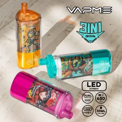 VAPME CRYSTAL 30000 – 30K Puffs 3-in-1 Flavor 0.6Ω Mesh Coil Disposable Vape