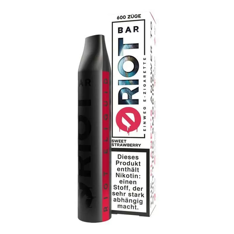 RIOT BAR – Sweet Strawberry - Riot Bar / Aromastoffe / Glycerin / Propylenglykol / Nikotinsalicylat / 20mg/ml / 500 mAh / ca. 600