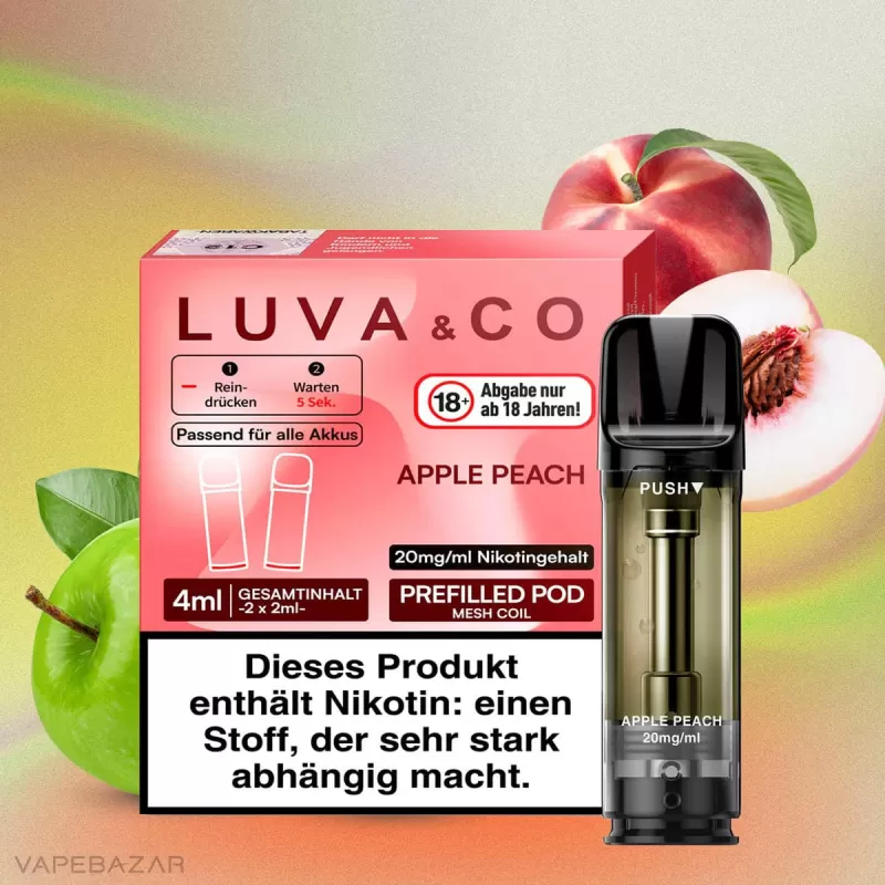 Luva & Co Pods – Apple Peach (2er Pack) - LUVA & CO / Aromastoffe / Nikotin / Glycerin / 2-isopropyl-N,2,3 -trimethylbutyramide / Propylenglykol / ca. 1200 insgesamt
