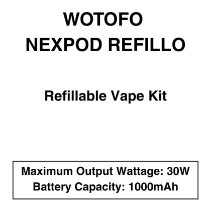 Wotofo – Nexpod Refillo -Refillable Vape Starter Kit - Vapeys Co Nz