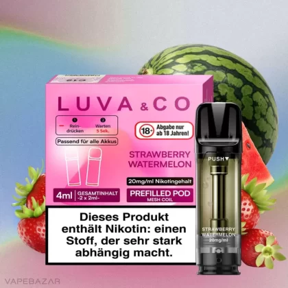 Luva & Co Pods – Strawberry Watermelon (2er Pack) - LUVA & CO / 2-isopropyl-N,2,3 -trimethylbutyramide / Propylenglykol / Aromastoffe / Nikotin / Glycerin / ca. 1200 insgesamt