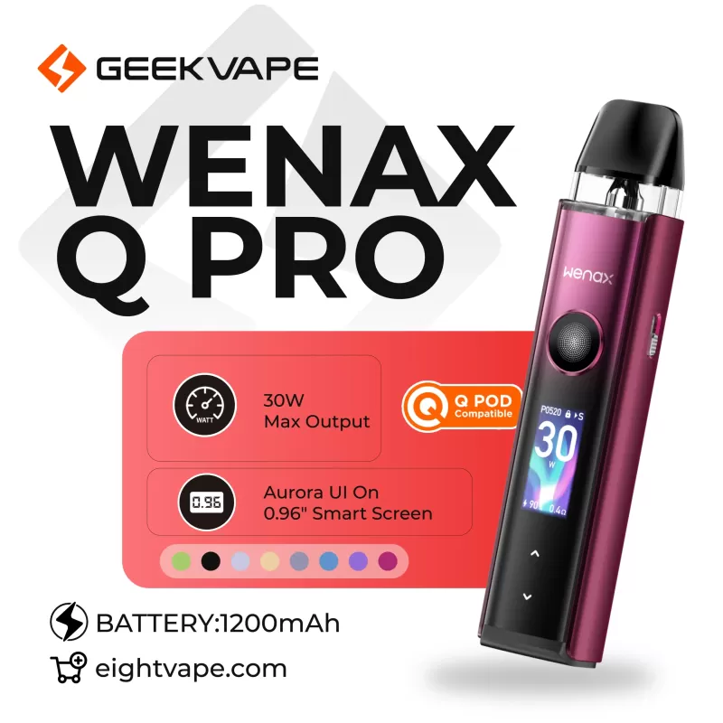 Geekvape Wenax Q Pro 30W Pod Kit - Aurora Green, Azure Blue (0EE7CC) - Image 3