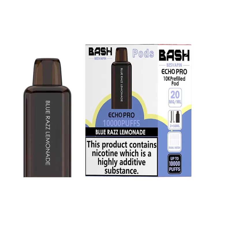 Bash Vape Echo Pro 10K Blue Razz Lemonade Replacement Pods – 20mg Nic Salt