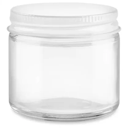 2 oz Glass Jar With White Lid – Clear Straight Sided