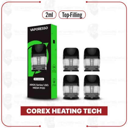 VAPORESSO XROS Replacement Pod Cartridge – 4PK - 2ML Corex 3.0 Mesh 1.2 OHMS, Top Fill 3ML Corex 3.0 Mesh 0.4 OHMS