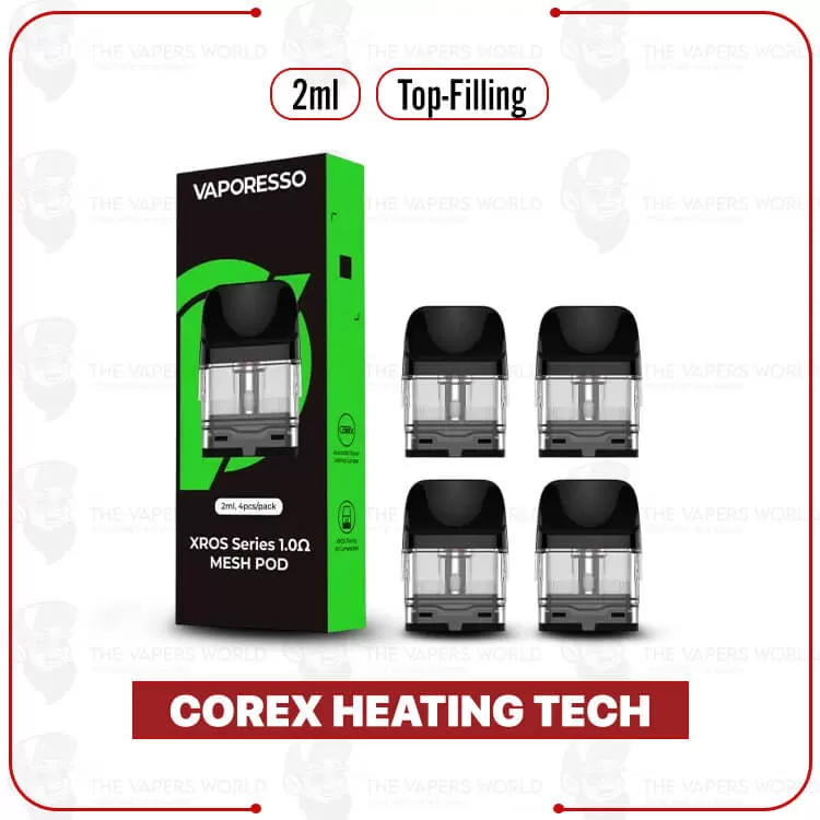 VAPORESSO XROS Replacement Pod Cartridge – 4PK - 2ML Corex 3.0 Mesh 1.2 OHMS, Top Fill 3ML Corex 3.0 Mesh 0.4 OHMS