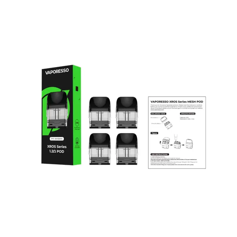 VAPORESSO XROS Replacement Pod Cartridge – 4PK - 2ML Corex 3.0 Mesh 1.2 OHMS, Top Fill 3ML Corex 3.0 Mesh 0.4 OHMS - Image 2