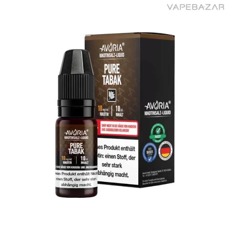 Avoria Nikotinsalz Liquid – Pure Tabak - Nikotinfrei, 10mg/ml