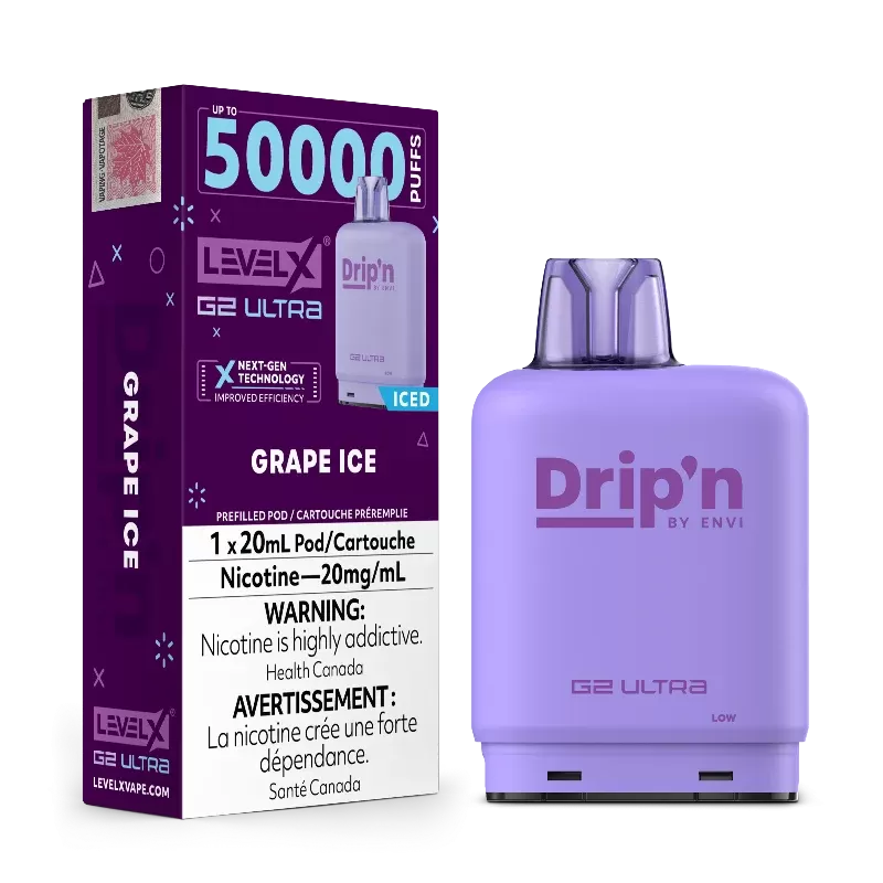 Level X G2 Ultra Drip’n Pods – Grape Ice, 50K Puffs - Strength#20MG>20MG (ONT-TAX)