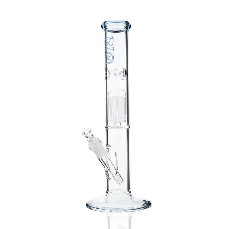 BIO Glass | Single Chamber 10-Arm Tree Perc Straight Color Trim Water Pipe | 14″ – 14mm – Various Colors