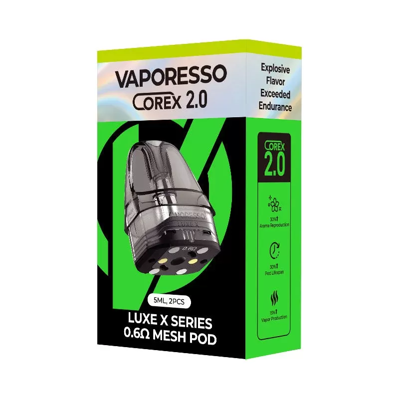Vaporesso Luxe X Corex 2.0 Replacement Pod Cartridge 5ml (2pcs/pack) - Resistance#Corex 2.0 0.4ohm>Series Mesh 0.8ohm>Series Mesh 0.6ohm>Corex 2.0 0.3ohm