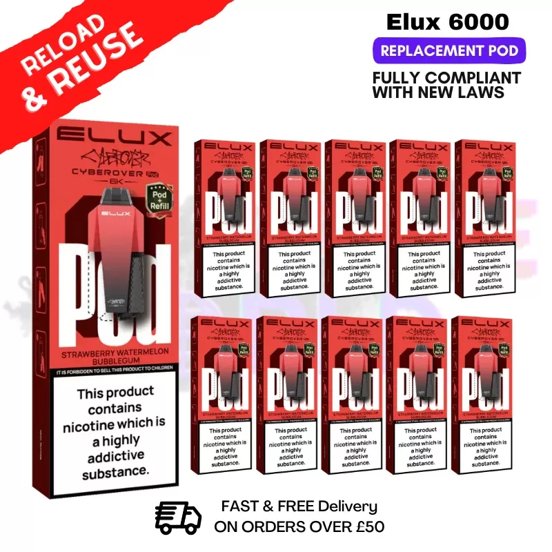 Strawberry Watermelon Bubblegum Elux 6K Replacement Pods Box Of 10