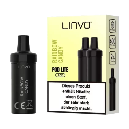 Linvo Pod Lite Cartridge – Rainbow Candy Prefilled Liquid – 2er Pack - Süßigkeiten; Propylenglykol, pflanzliches Glycerin (9EE5FD)