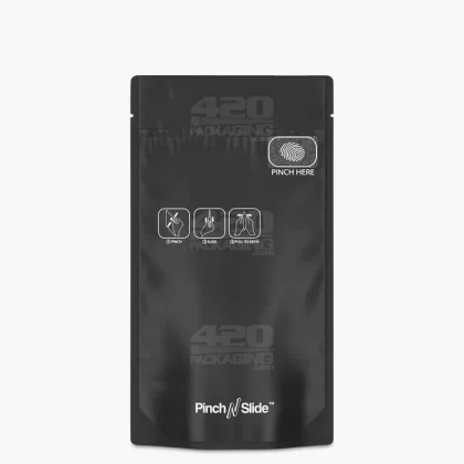 Child Resistant & Tamper Evident | Pinch N Slide 3.0 Matte Black Mylar PCR Bags | 4in x 7.4in – 7g – 250 Count