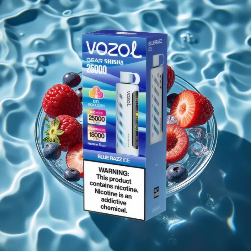 VOZOL Gear Shisha 25000 Puffs Dual Mesh Blue Razz Ice Disposable Vape with S.i.L.C Tech & 1000mAh Battery - Bangvapeaustralia - Image 3