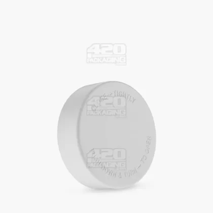 Child Resistant | Smooth Push Down & Turn Plastic Caps w/ Text & Foam Liner | 50mm – Matte White – 100 Count