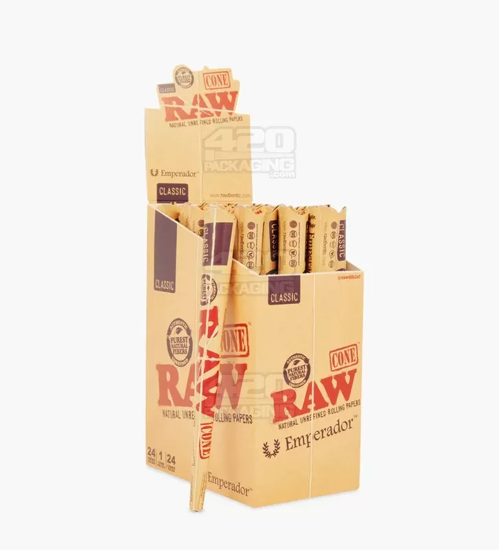 RAW | ‘Retail Display’ Emperador Super Size Pre-Rolled Cones | 180mm – Organic Hemp Paper – 24 Count