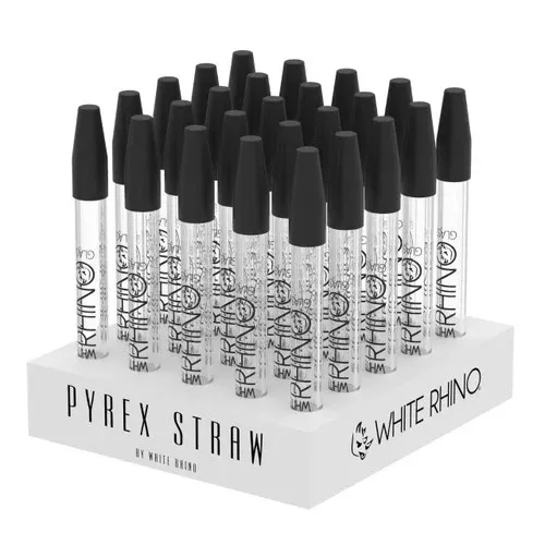 White Rhino Pyrex Dab Straw w/ Silicone Cap (25 Count Display)