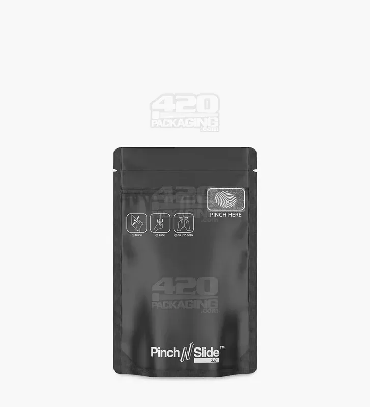 Child Resistant & Tamper Evident | Pinch N Slide 3.0 Matte Black PCR Mylar Bags | 3.6in x 5.7in – 3.5g – 250 Count