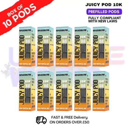 Sour Tropical Mix Juicy Pod 10K Prefilled Pods Box Of 10