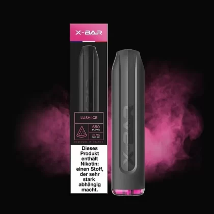 X-Bar – Lush Ice - X-Bar / 20mg/ml / 500 mAh / Nikotin-Benzoat / Propylenglykol / pflanzliches Glycerin / Aromastoffe / ca. 650