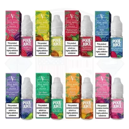 Pixie Juice Vol 2 Salt 10ml (10mg) - Flavours#Blackcurrant & Pear>Fuji Apple & Strawberry>Lemon & Peach>Pink Apple & Blackberries>Raspberry & Plum>Satsuma Pineapple>Redcurrant Gooseberry>Wil