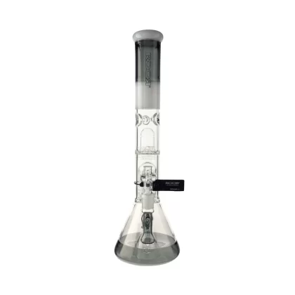 RooR® | TECH 10-Arm Tree Percolator Beaker Water Pipe | 18″ – 14mm – Grey/White w/ White/Black