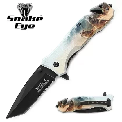 Snake Eye Tactical Rescue Style Spring Assisted Knife 4.5″ Closed – Wolves