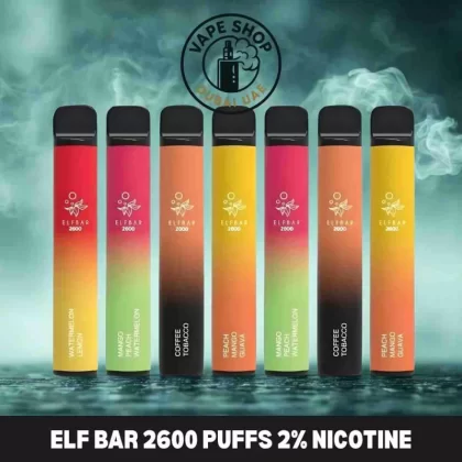 ELF BAR 2600 Puffs 20MG Disposable Vape in Dubai - Vape Product, BOX OF 10 PCS; BANANA MILK, Grape Energy (F0665E)