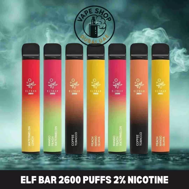 ELF BAR 2600 Puffs 20MG Disposable Vape in Dubai - Vape Product, BOX OF 10 PCS; BANANA MILK, Grape Energy (F0665E)
