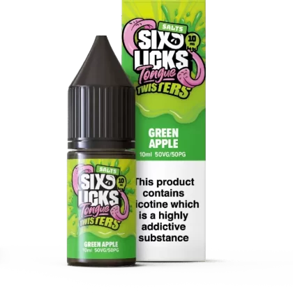 SIX LICKS TONGUE TWISTERS GREEN APPLE 10ML NIC SALT E-LIQUID