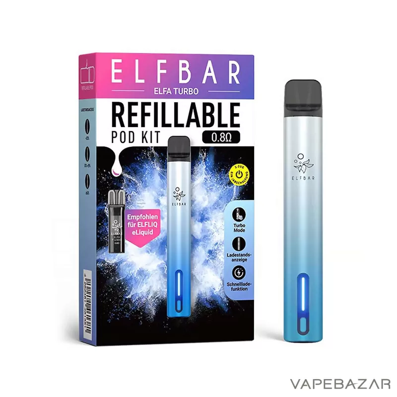 Elf Bar Elfa Turbo Pod Kit – Aurora Cyan - Pod Kit / Elf Bar / 550 mAh / max. 18 Watt / 2ml / USB-C - Image 3