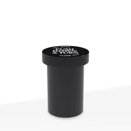 Child Resistant | Opaque Black Push & Turn Cap Vials | 20 Dram – 3.5 Grams – 210 Count