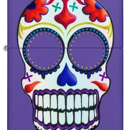 Zippo Lighter – Day of the Dead Sugar Skull on Purple Matte Finish