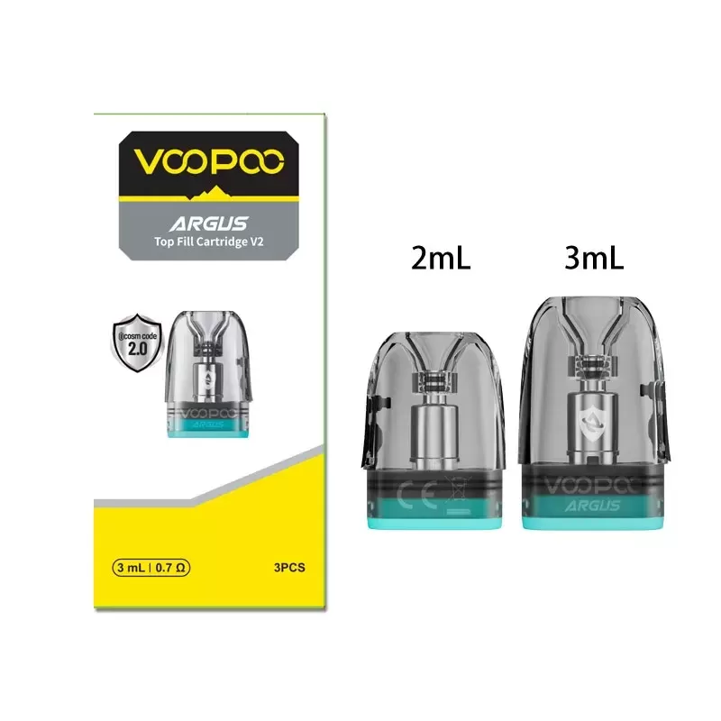 VOOPOO ARGUS Top Filling Cartridge V2 for Argus/Argus Se Kit, Argus P1/P1s/P2/P3 Kit, Argus G / G2/ G2 Mini / G3 Pod Kit,Argus Z/Z2,Argus A / ARGUS Klyc, ARGUS Matrix Kit 2ml/3ml (3pcs/pack)