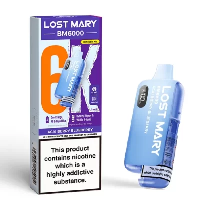 Lost Mary BM6000 Prefilled Pod Kit - Flavour#Acai Berry Blueberry>Acai Berry Lemonade>Banana Volcano>Blackberry Ice>Blue Razz Gami>Blue Razz Lemonade>Blueberry>Blueberry Cherry Cranberry>Blu