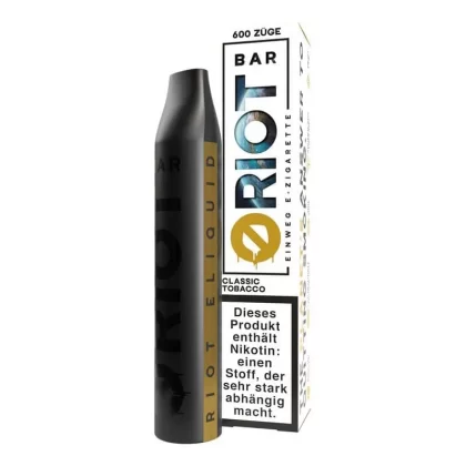 RIOT BAR – Classic Tobacco - Riot Bar / Tabak / Nikotinsalicylat / Glycerin / Propylenglykol / Aromastoffe / 20mg/ml / 500 mAh / ca. 600