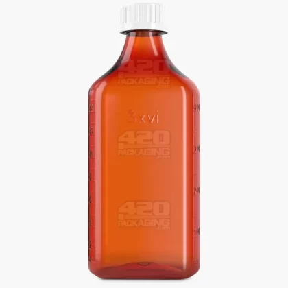 Child Resistant | Push Down & Turn Plastic Syrup Bottles w/ Oral Adapters | 16oz – Amber – 40 Count