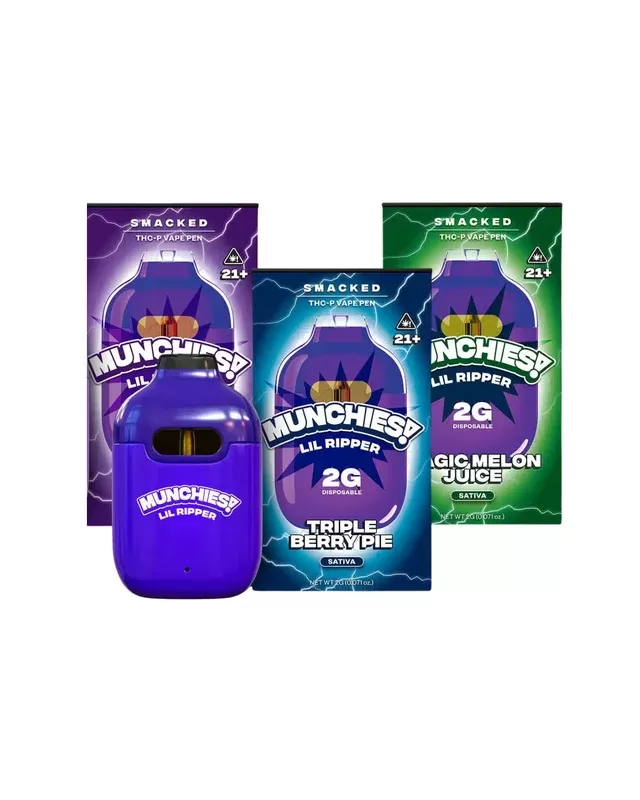 Munchies Lil Ripper Vape | 2g - Size#2 Gram~Flavor#Barry Larry OG (Indica)>Magic Melon Juice (Sativa)>Peachy Dreams (Hybrid)>Strawberry Kush Pop (Indica)>Triple Berry Pie (Sativa)>Tropical S