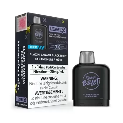 Flavour Beast Level X Pods [FEDERAL] - Flavour#Blazin’ Banana Blackberry Iced>Bomb Blue Razz>Bussin’ Banana Iced>Extreme Mint Iced>Mad Mango Peach>Packin’ Peach Berry>Weekend Watermelon Iced