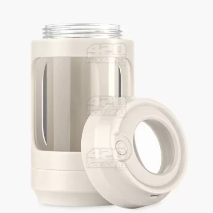 Light Up Magnifying Cap Stash Jar w/ Magnetic Grinder & One-Hitter | Plastic – 6g – White