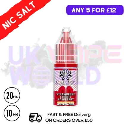 Strawberry Raspberry Cherry LOST Daisy Nic Salt 10ML eLiquid