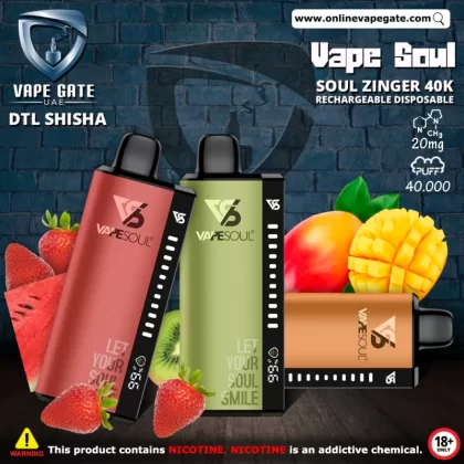 Vape Soul Zinger 40K Rechargeable Disposable Vape (40,000 Puffs) - Strawberry Kiwi / 20 mg