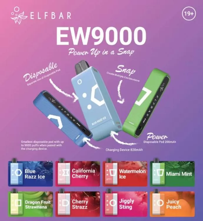 ELF Bar EW9000 Puffs Disposable Pre-filled Pod Kit - Dragon Strawnana - Green (Device) / 50 mg - Image 2